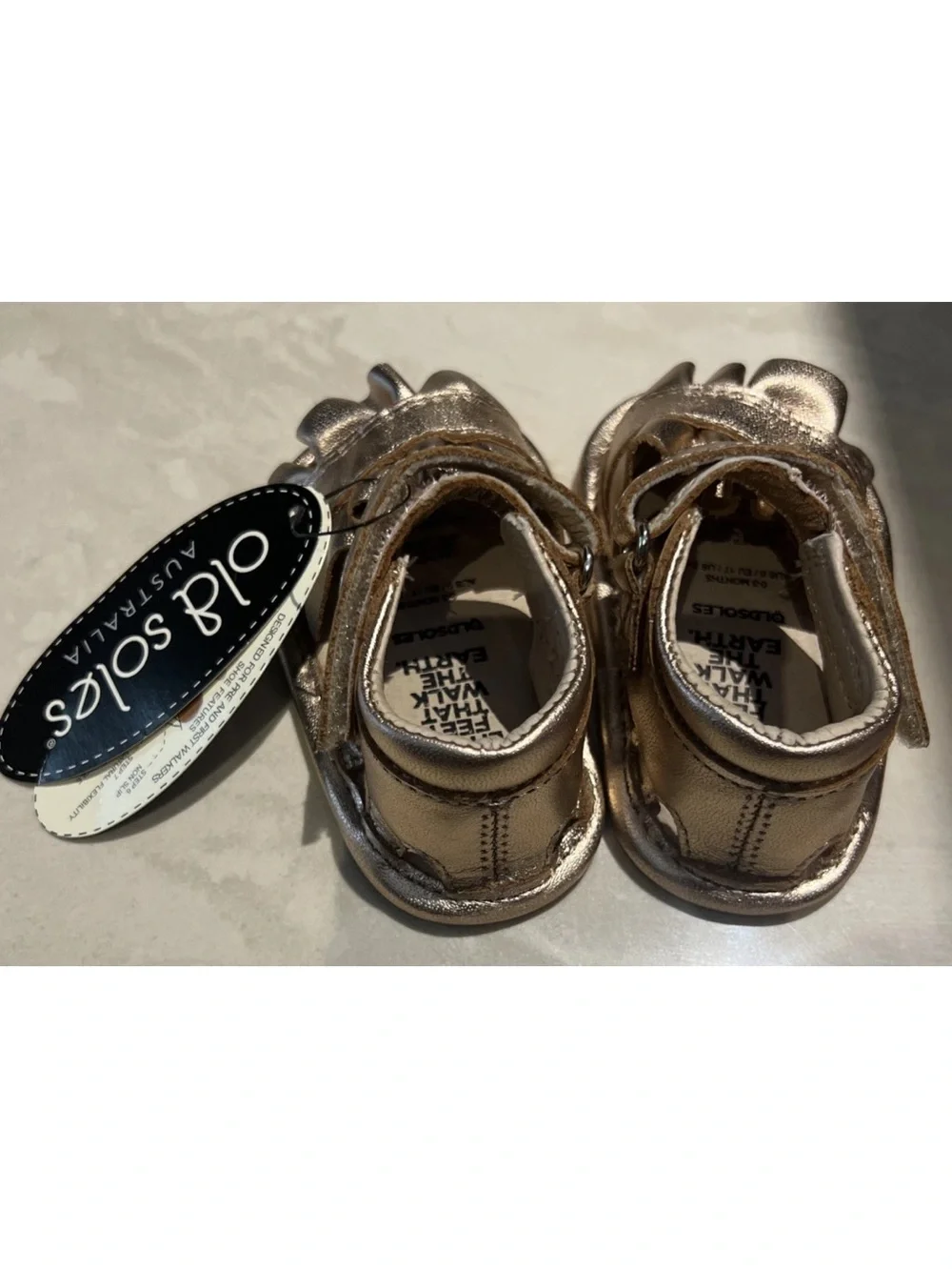 NWT Old Soles Australia Ruffle Baby Leather Copper Sandal EU Size 17/0-3 Months
